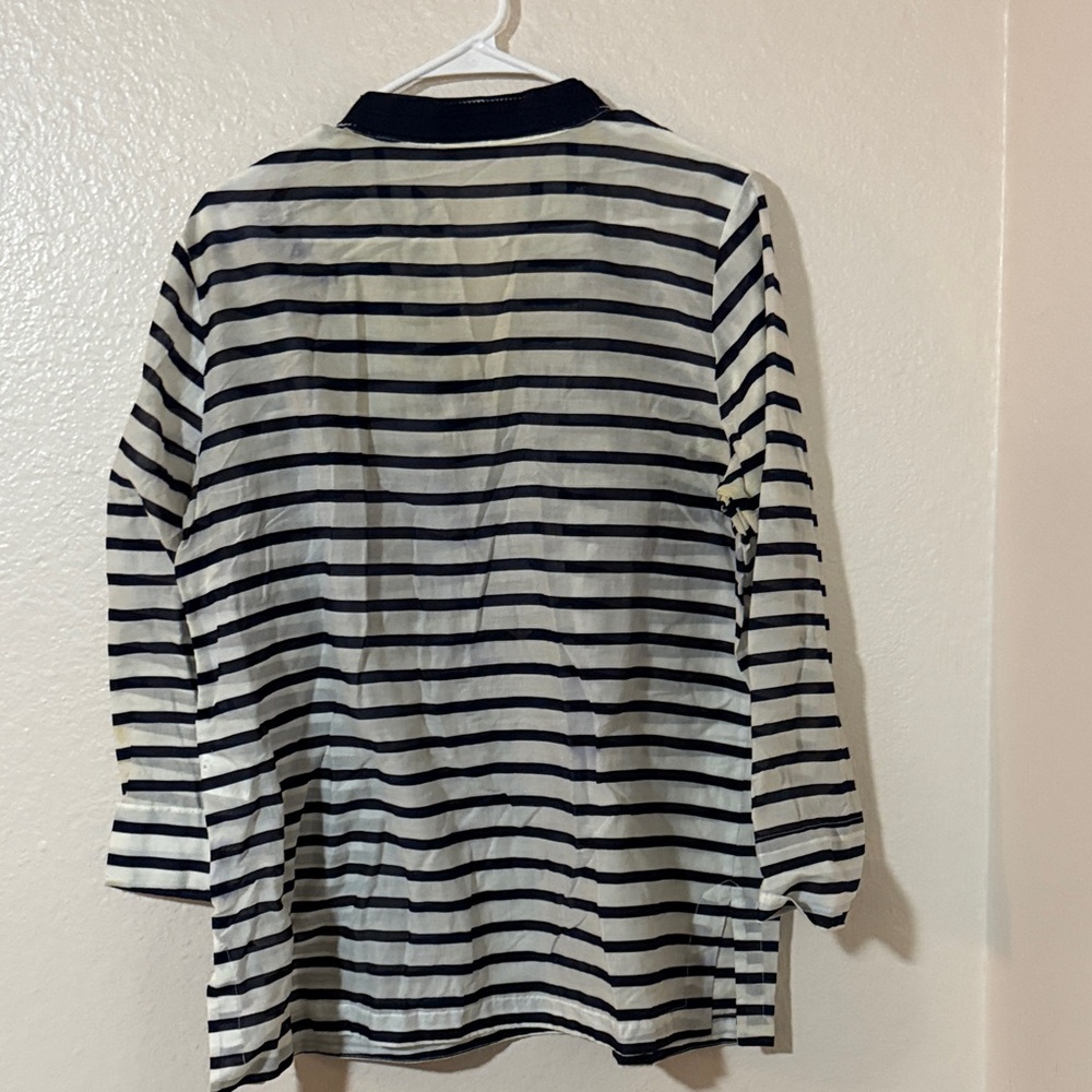 Saint Tropez West Navy and Cream Striped Top Sz L - Picture 6 of 10